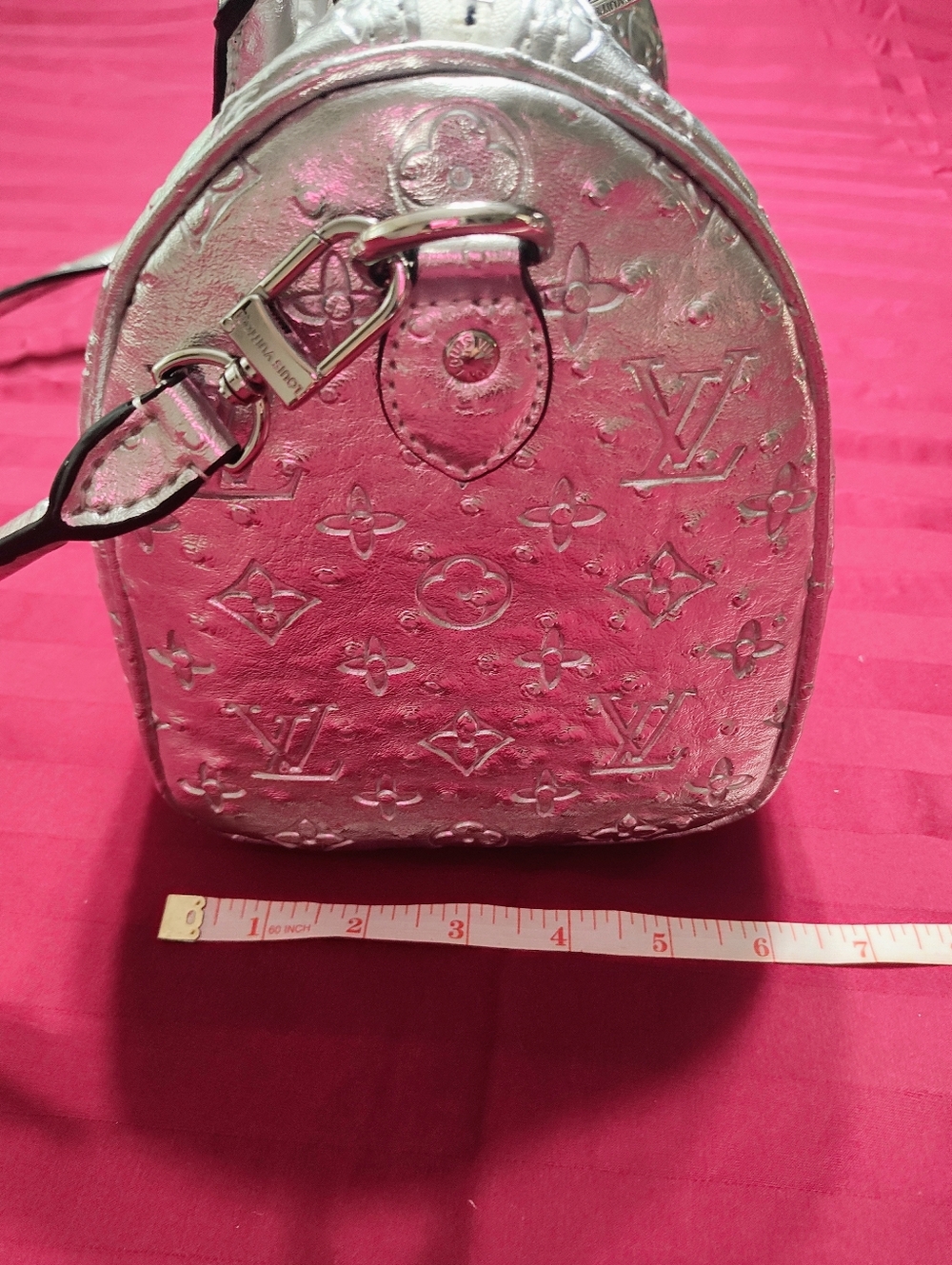 SALE NEW Designer Monogram Speedy Metallic Ostrich Silver Handbag LV MUST HAVE - Picture 6 of 6